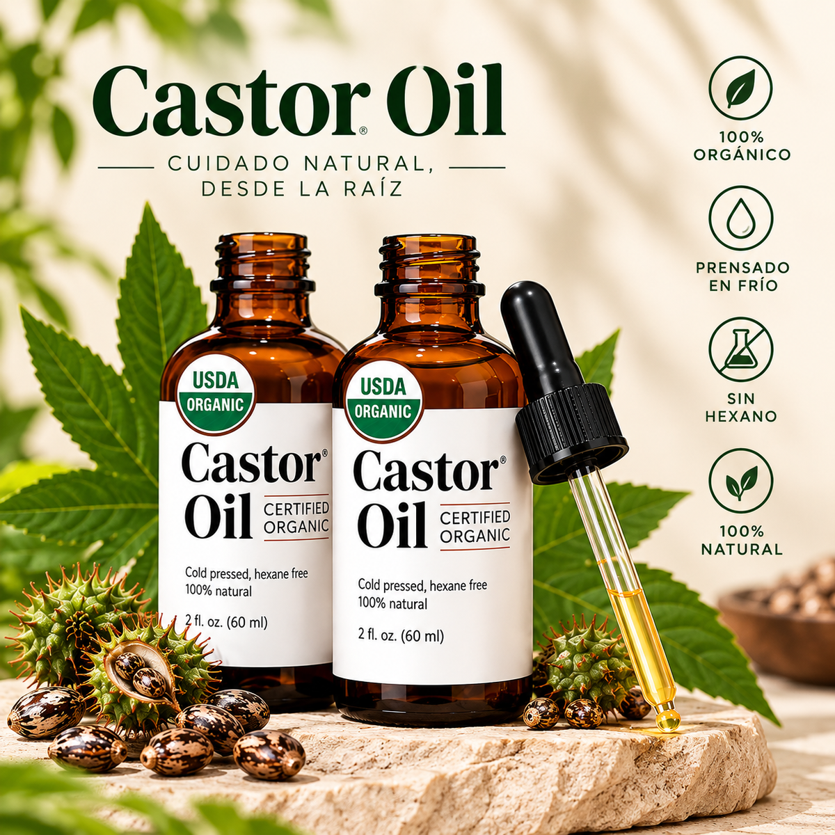2X1 ACEITE RICINO/CASTOR CON CEPILLOS APLICADORES.