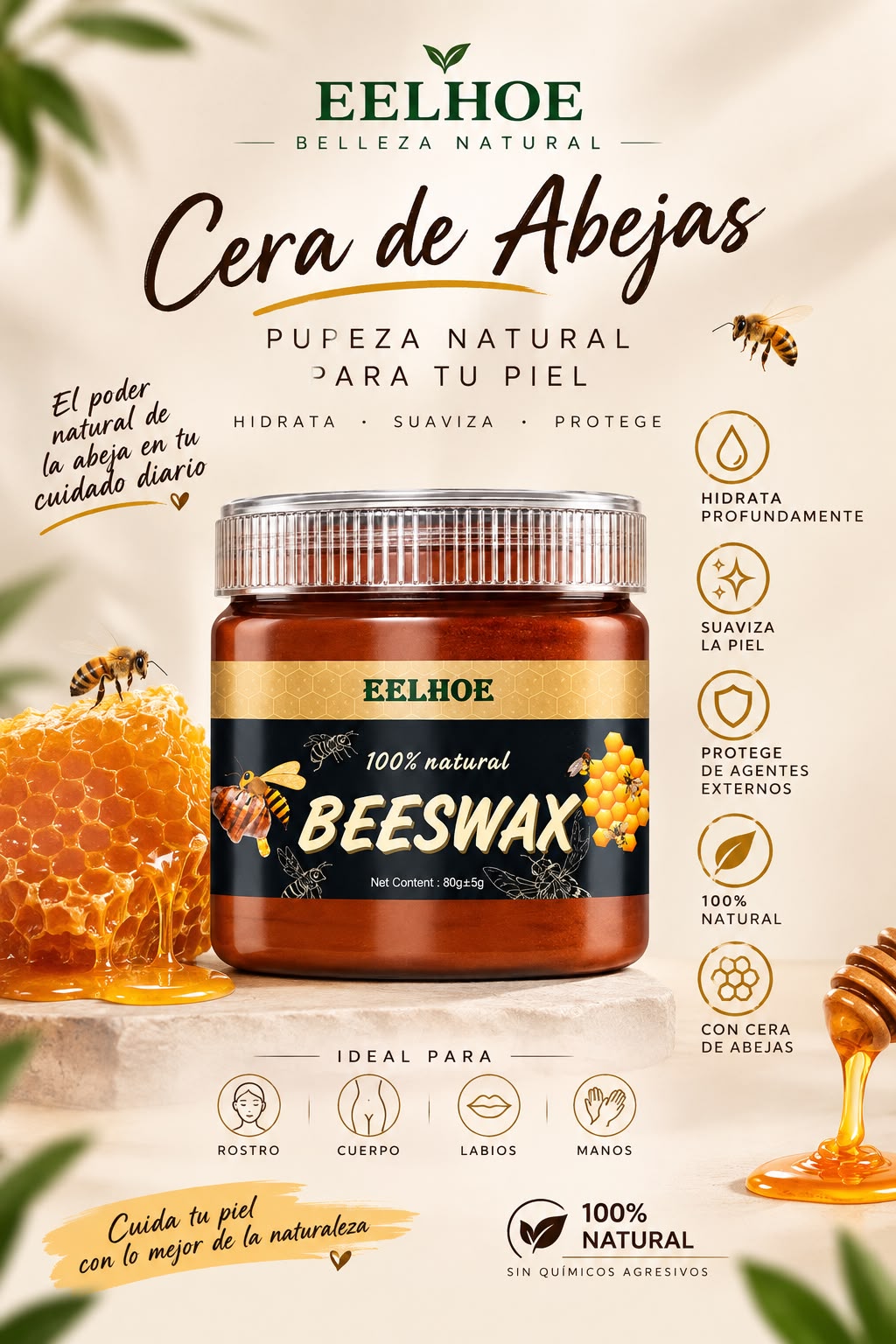 BEESWAX - CERA DE ABEJAS - CERA DE ABEJA PARA SUELOS DE MADERA, MESAS, SILLAS, ARMARIOS